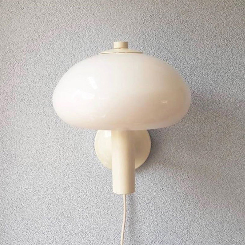 Cute Cream Mushroom Glass Wall Light For Bedroom -Homdiy