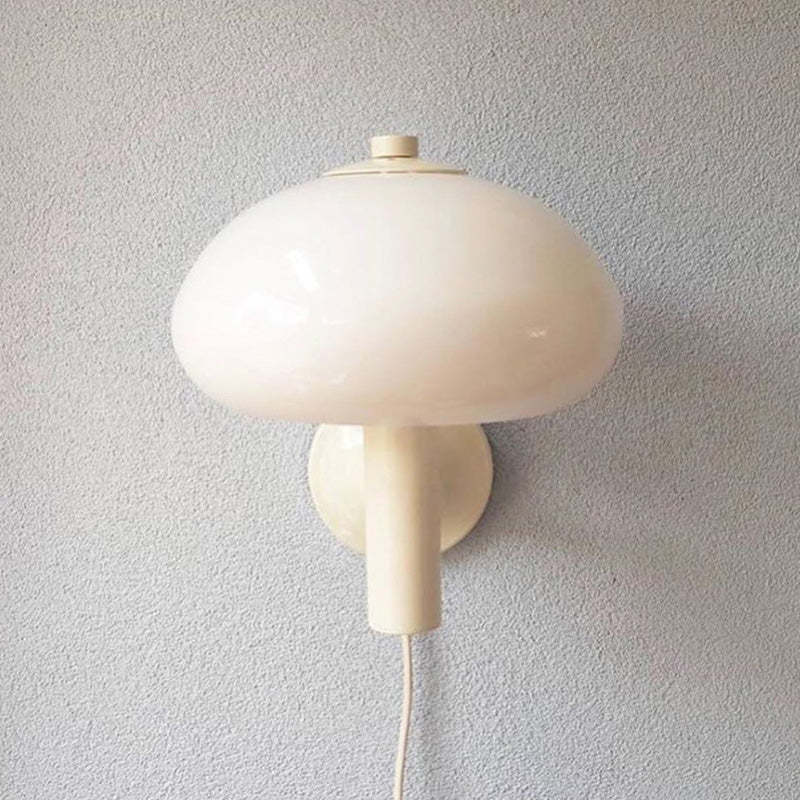 Cute Cream Mushroom Glass Wall Light For Bedroom -Homdiy