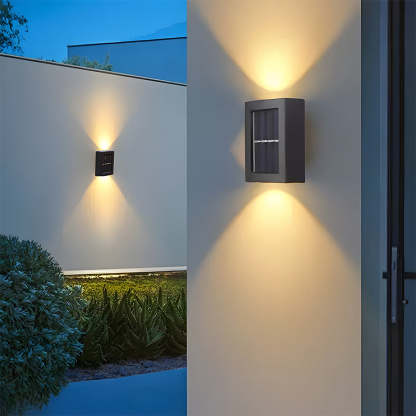 Black Up Down Outdoor Wall Light-Solar Waterproof IP55 LED