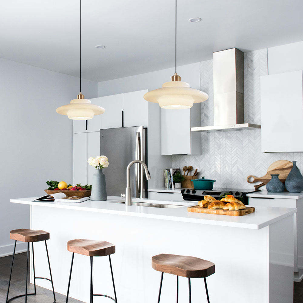 Mid Century Milk White Glass Pendant Hanging Light