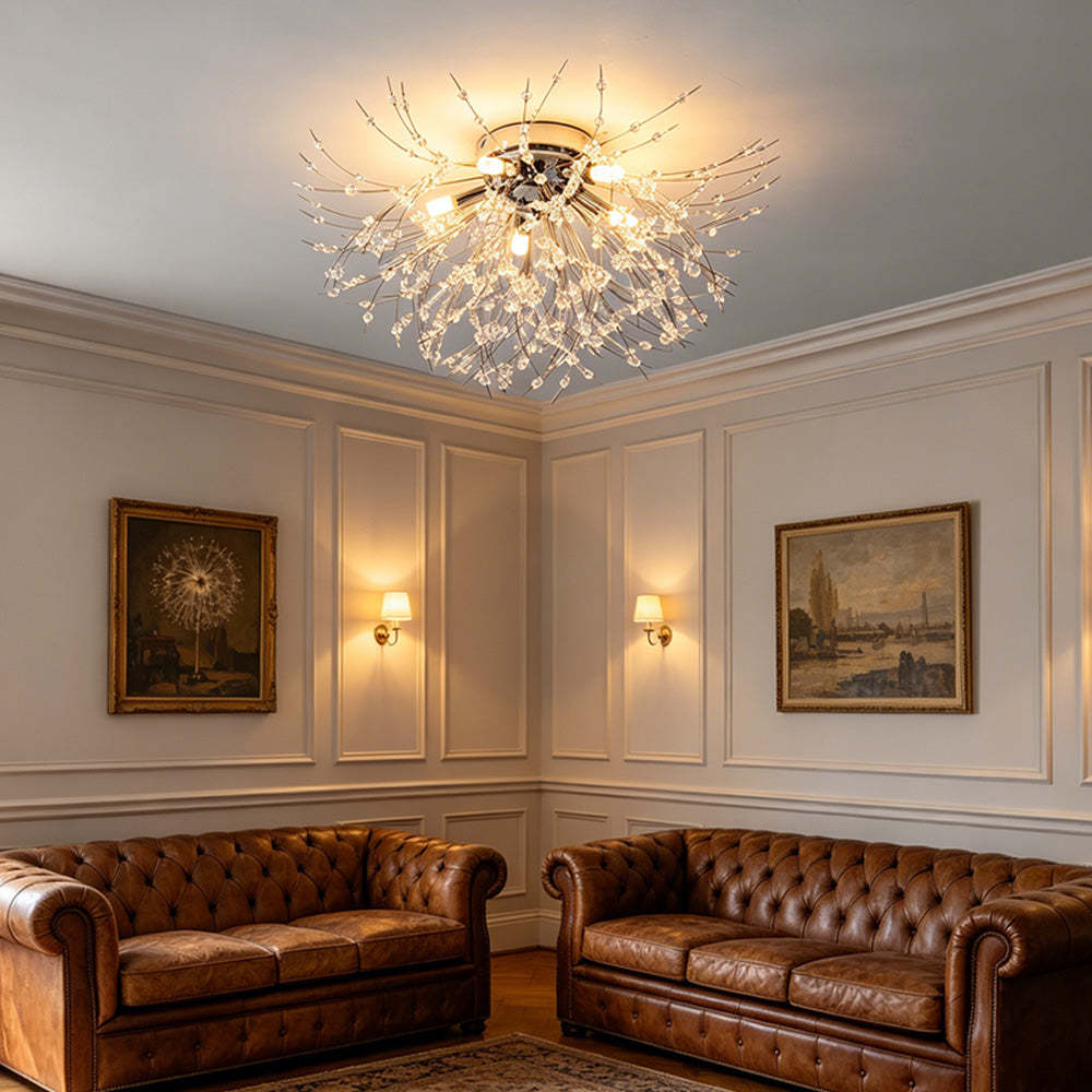 Modern Luxurious Gold Crystal Sputnik Flush Mount Ceiling Light for Living Room