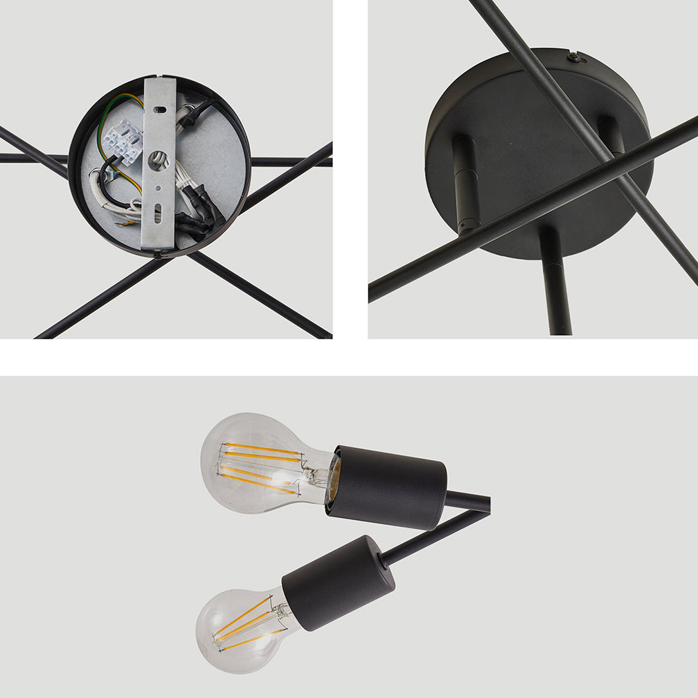 Industrial Black Iron Living Room Semi Flush Ceiling Lights