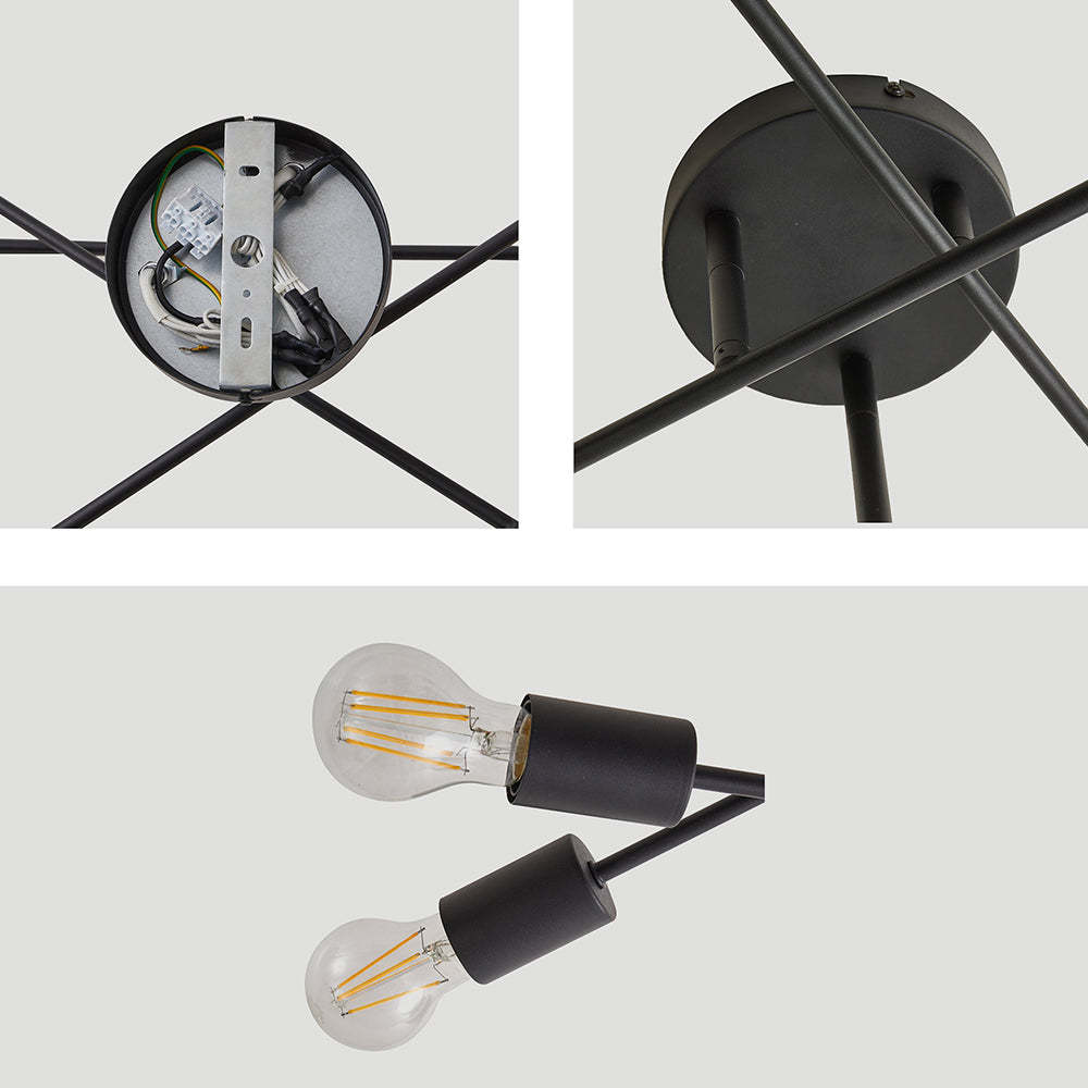 Industrial Black Iron Living Room Semi Flush Ceiling Lights