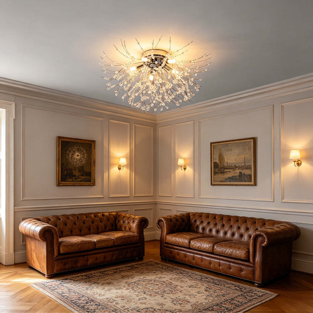 Modern Luxurious Gold Crystal Sputnik Flush Mount Ceiling Light for Living Room