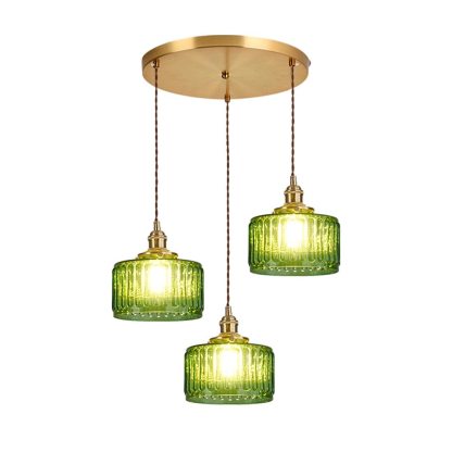 Retro Short Cylinder Wavy Glass Pendant Light -Homdiy
