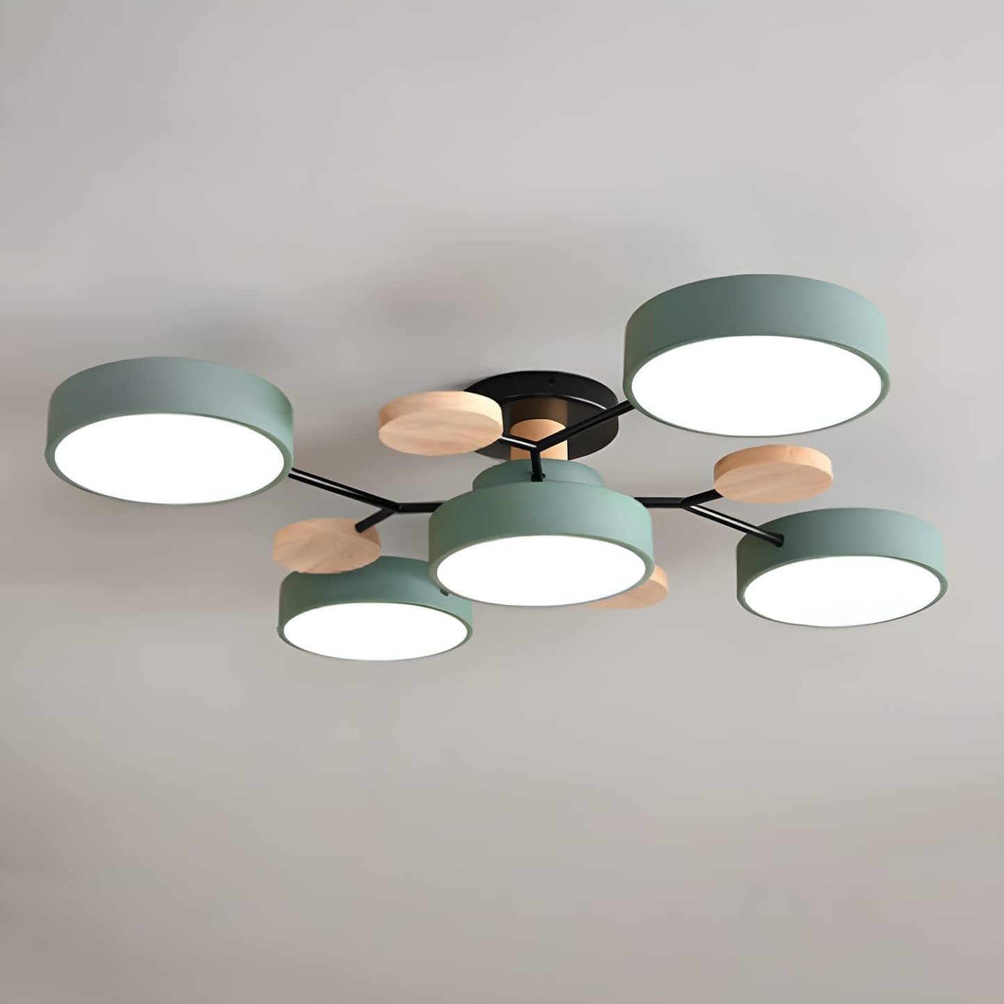 Contemporary Multi-Head Round Iron LED Semi-Flush Chandelier