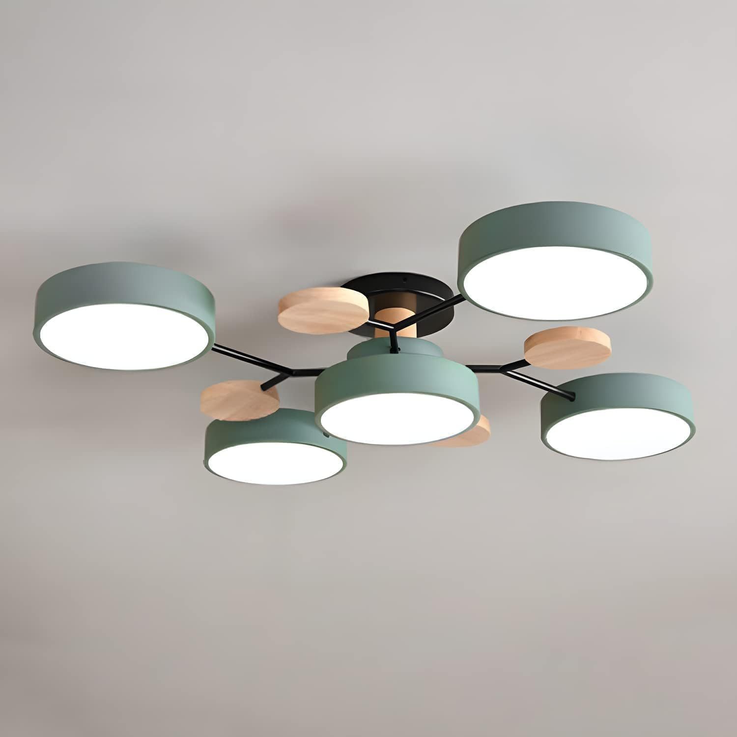 Contemporary Multi-Head Round Iron LED Semi-Flush Chandelier
