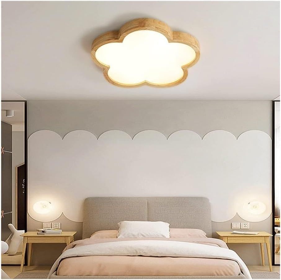 Simple Flowers Wabi-Sabi Wood LED Ceiling Light For Bedroom