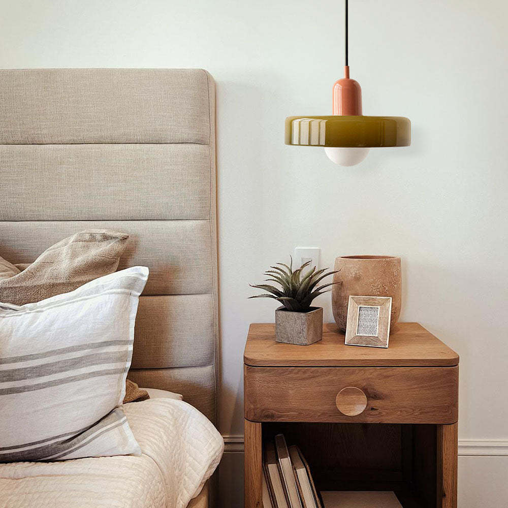 Homdiy Modern Glass Disc Orb Hanging Bedside Lights Colourful Bedside Pendant Light