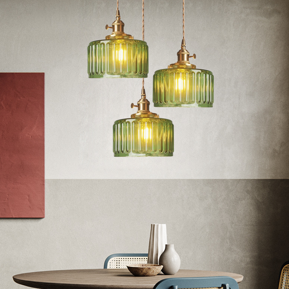 Retro Short Cylinder Wavy Glass Pendant Light -Homdiy