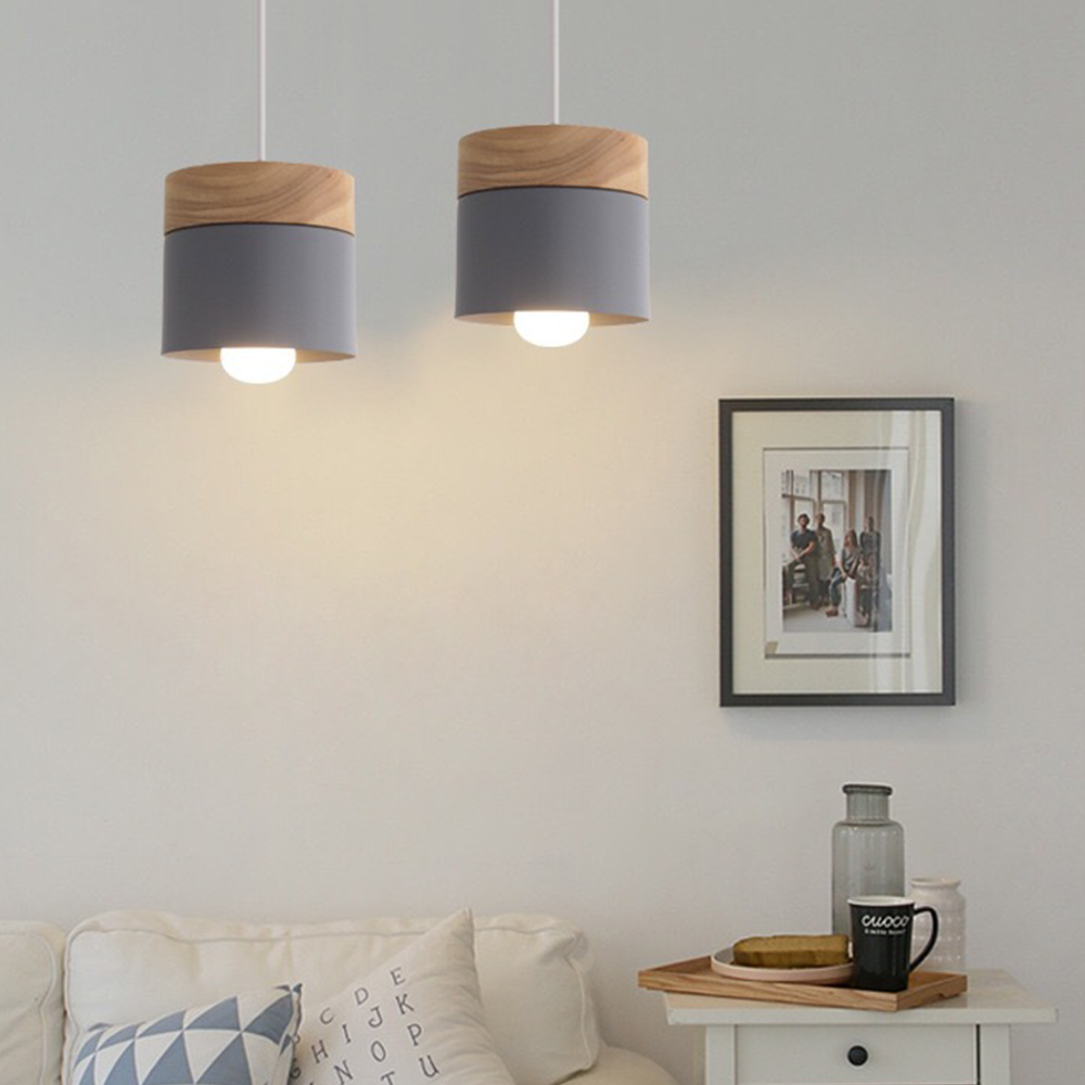 Simple Cylindrical Wood Suspension Lamp