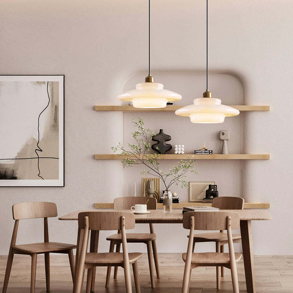 Mid Century Milk White Glass Pendant Hanging Light