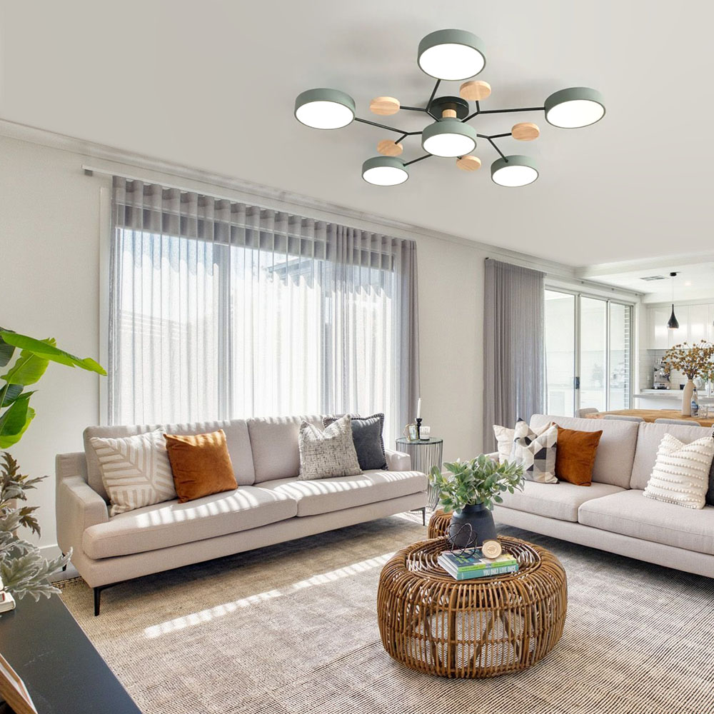 Contemporary Multi-Head Round Iron LED Semi-Flush Chandelier