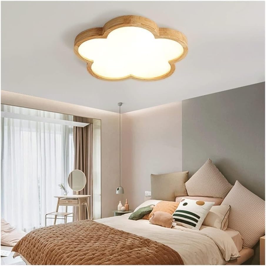Simple Flowers Wabi-Sabi Wood LED Ceiling Light For Bedroom