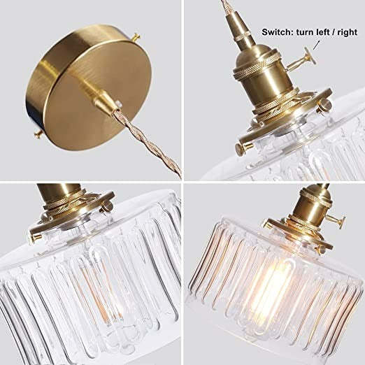 Retro Short Cylinder Wavy Glass Pendant Light -Homdiy