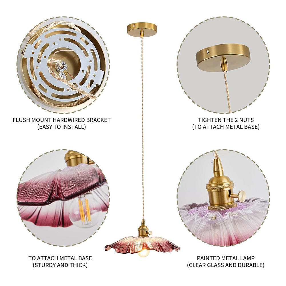Vintage Flower Shape Glass Pendant Light For Dining Room