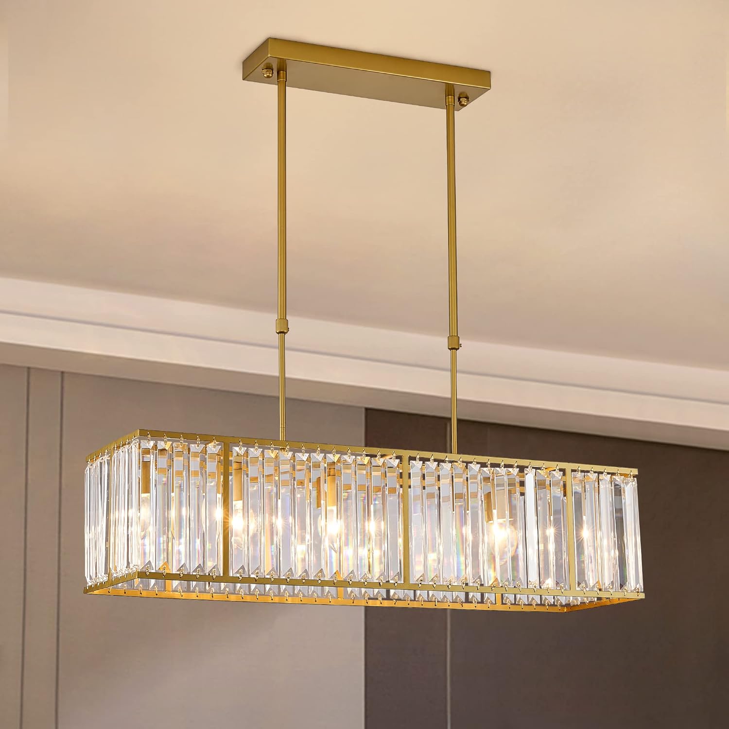 Nordic Square Crystal Island Lamps For Kitchen