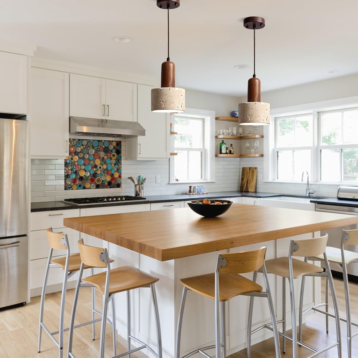 Retro Rustic Natural Stone Pendant Light For Bedroom