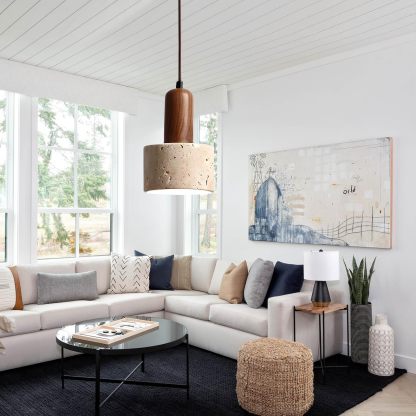 Retro Rustic Natural Stone Pendant Light For Bedroom