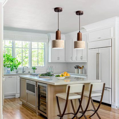 Retro Rustic Natural Stone Pendant Light For Bedroom