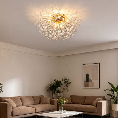 Modern Luxurious Gold Crystal Sputnik Flush Mount Ceiling Light for Living Room