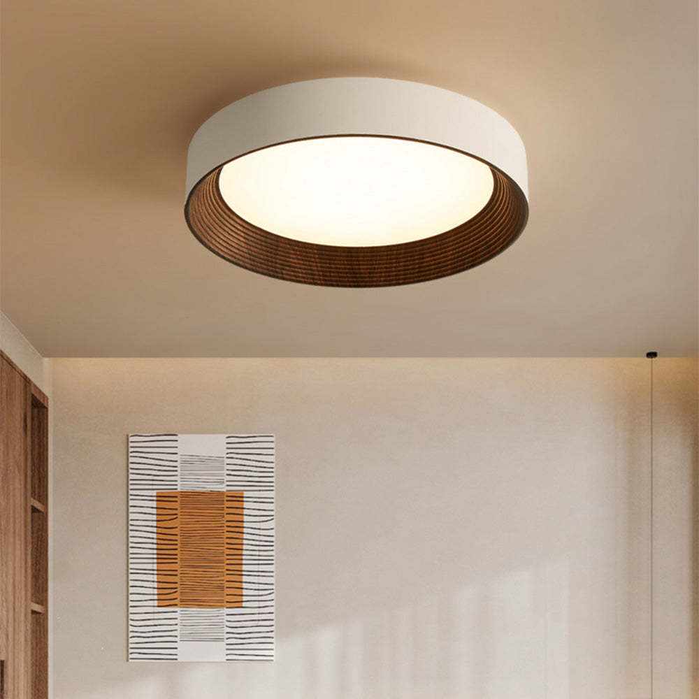 Homdiy Flush Ceiling Lights Wood Round LED Ceiling Lighting