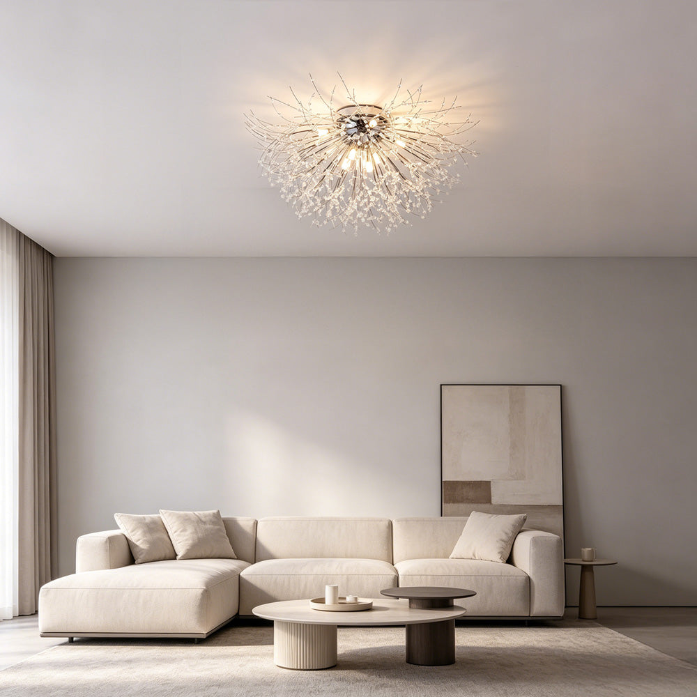 Modern Luxurious Gold Crystal Sputnik Flush Mount Ceiling Light for Living Room