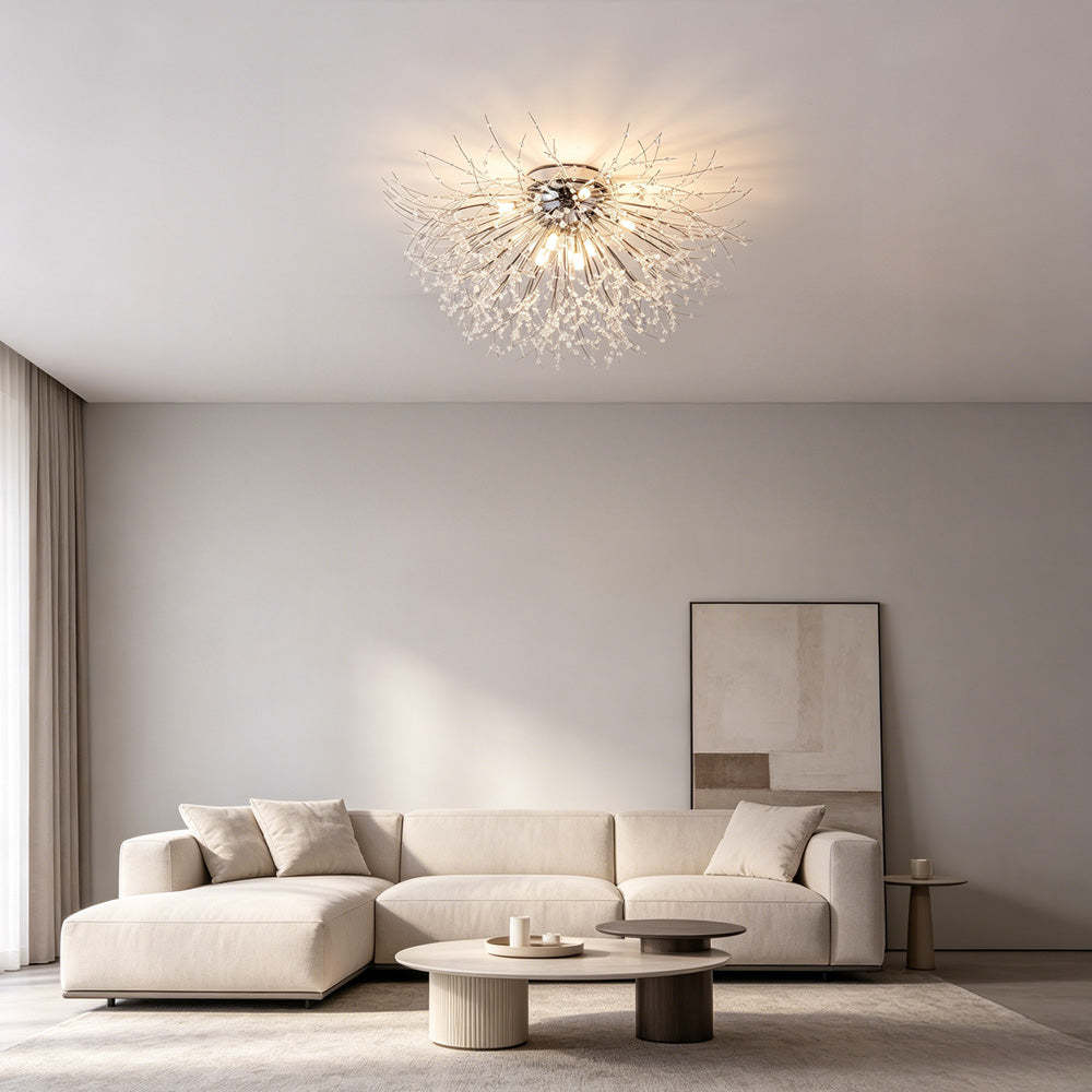 Modern Luxurious Gold Crystal Sputnik Flush Mount Ceiling Light for Living Room