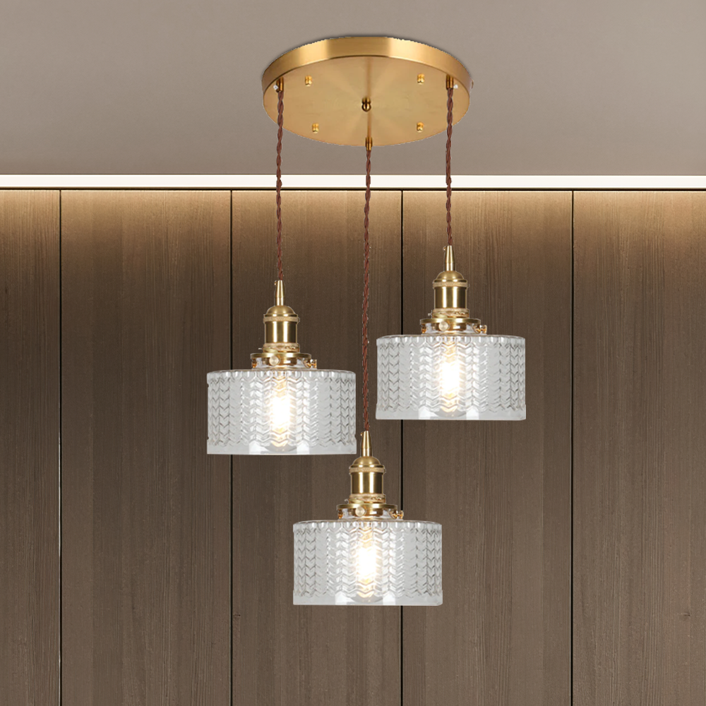 Retro Short Cylinder Wavy Glass Pendant Light -Homdiy