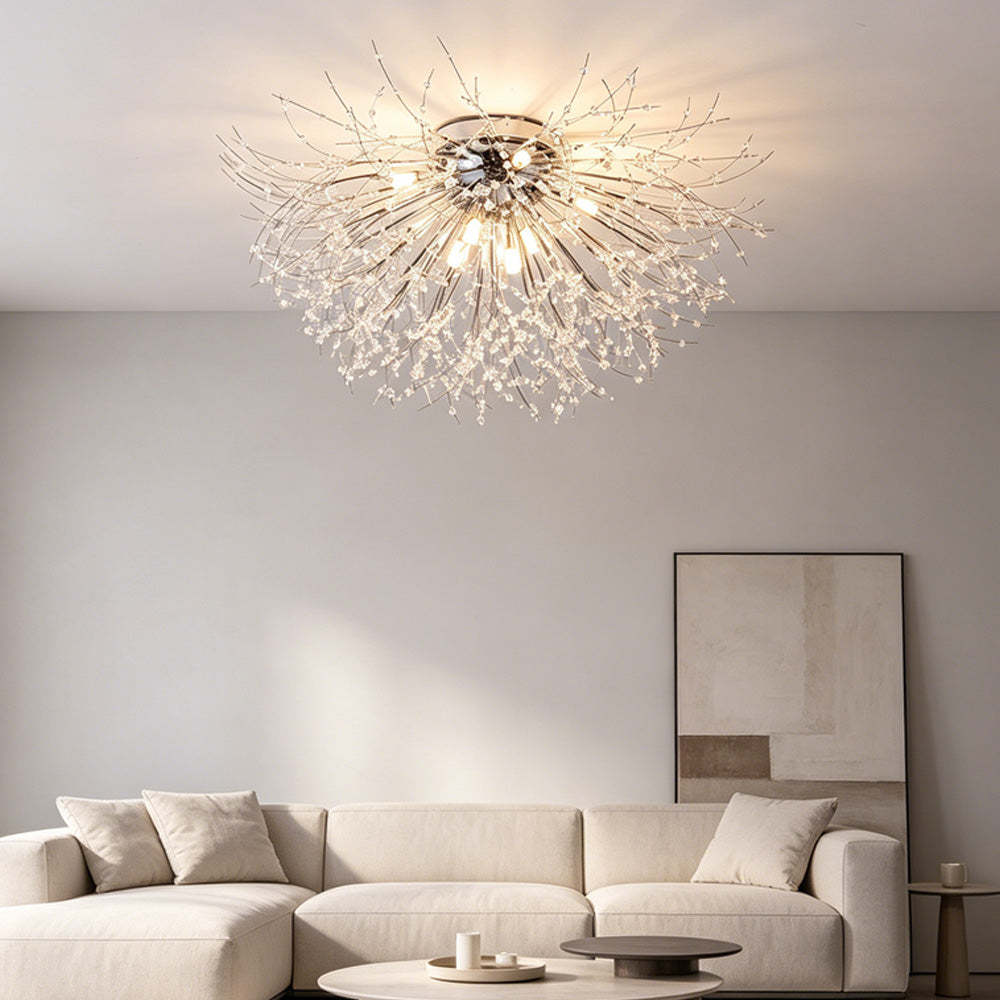 Modern Luxurious Gold Crystal Sputnik Flush Mount Ceiling Light for Living Room