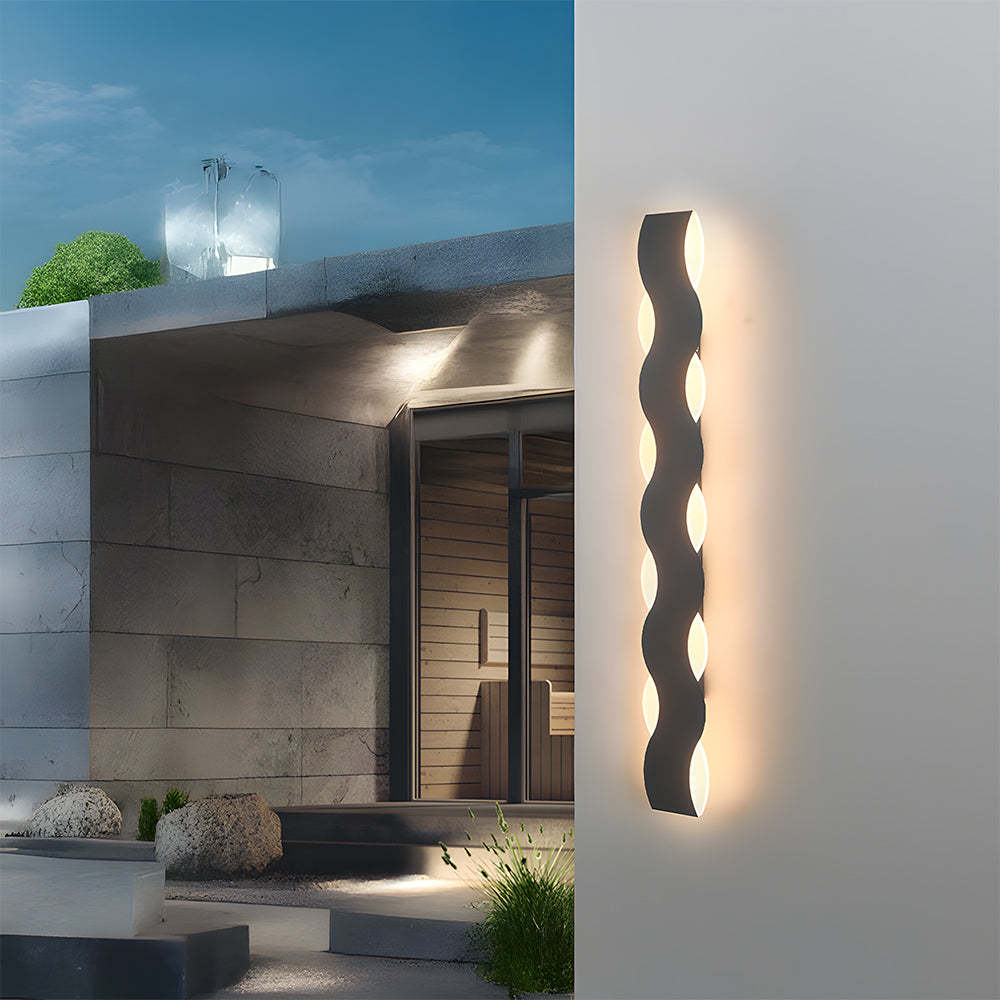 Contemporary Industrial Textured Black Slim Ribbon LED Wall Sconces for Courtyard 