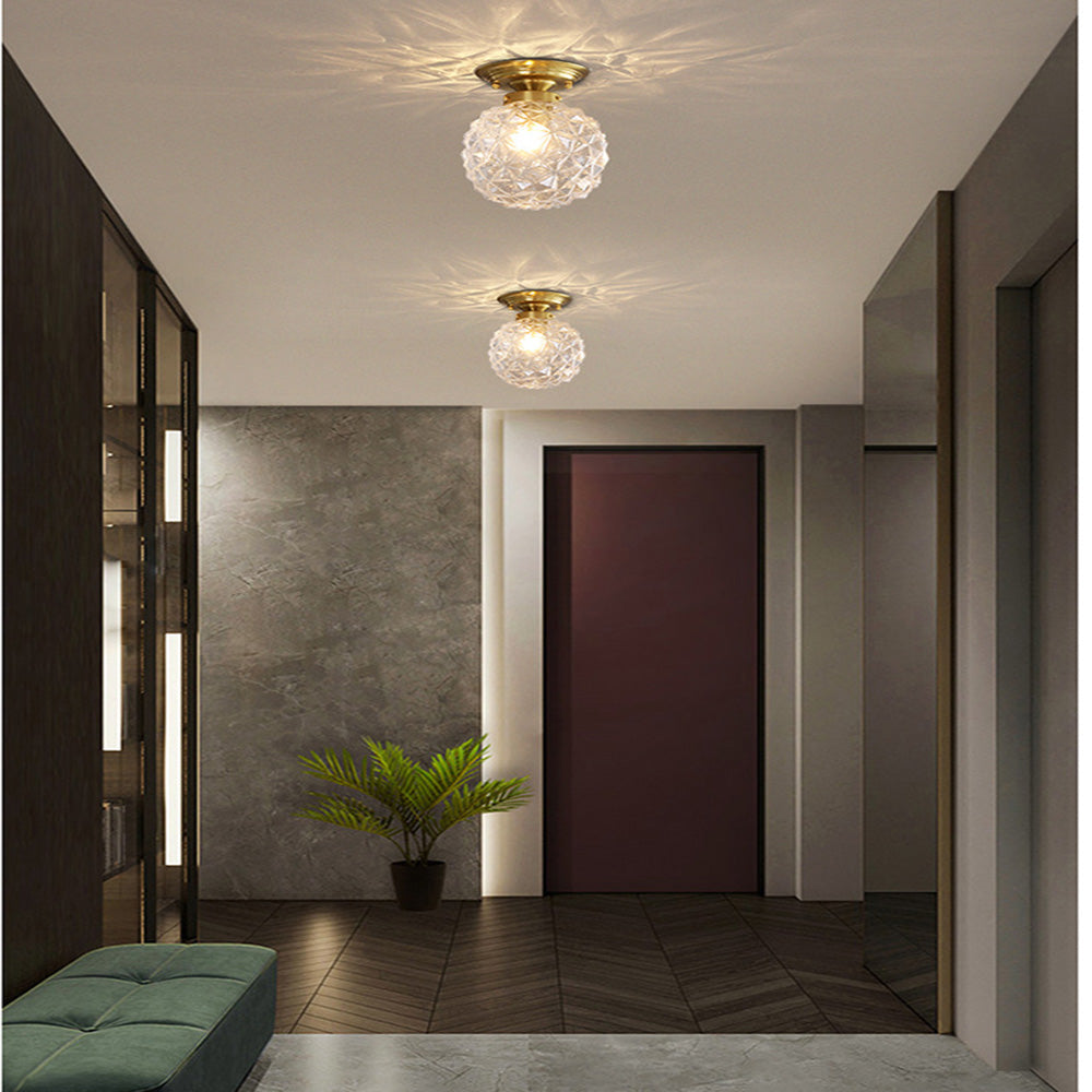 Contemporary Clear Glass Hallway Semi-Flush Ceiling Light