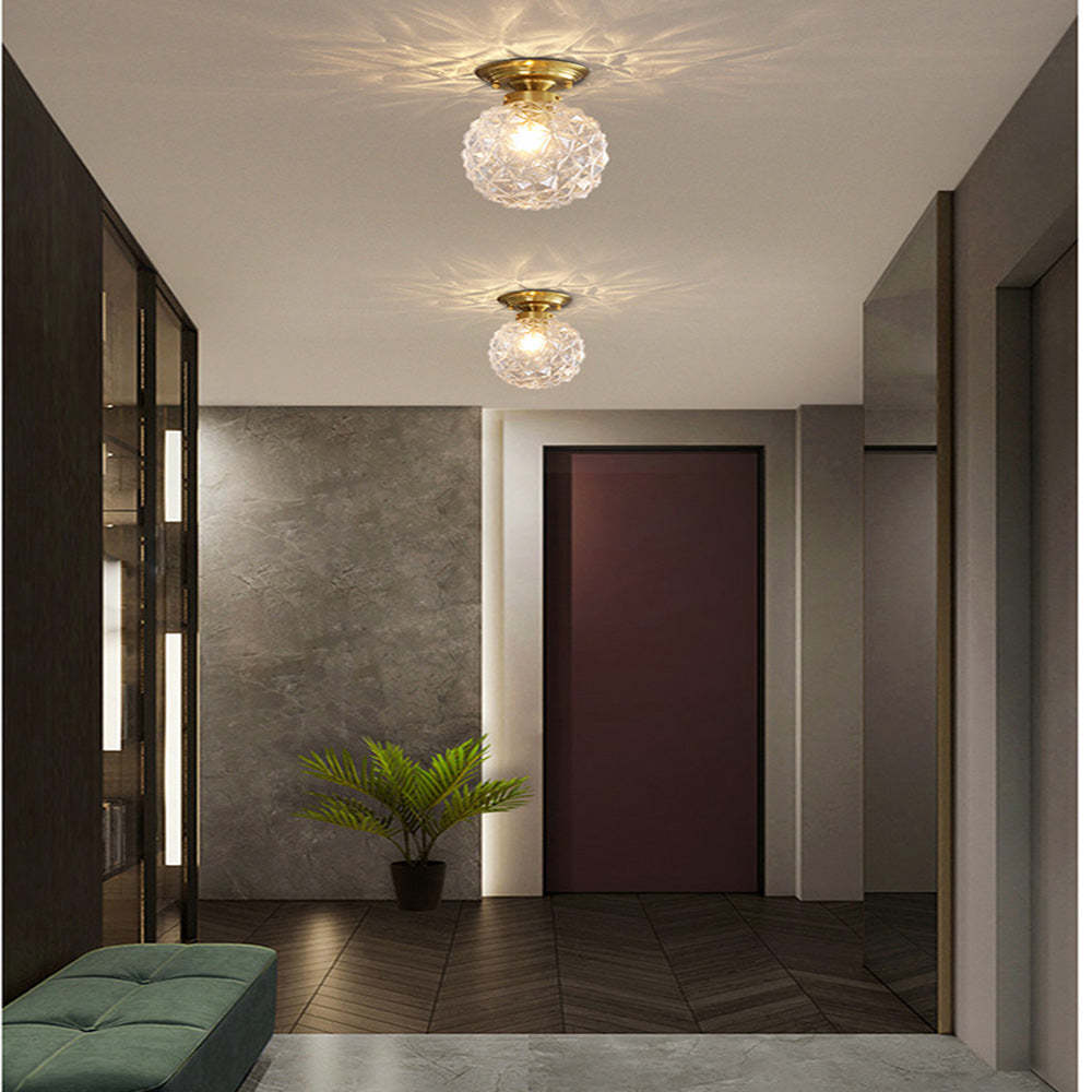 Contemporary Clear Glass Hallway Semi-Flush Ceiling Light