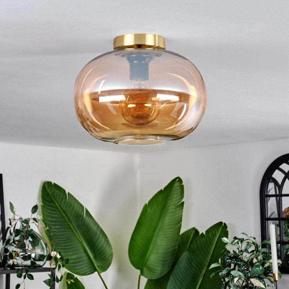 Modern Amber Glass Ceiling Lights For Living Room