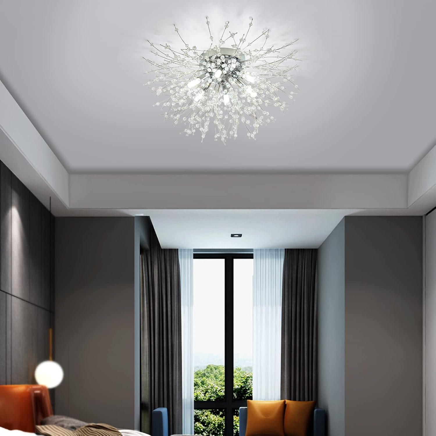 Modern Luxurious Gold Crystal Sputnik Flush Mount Ceiling Light for Living Room