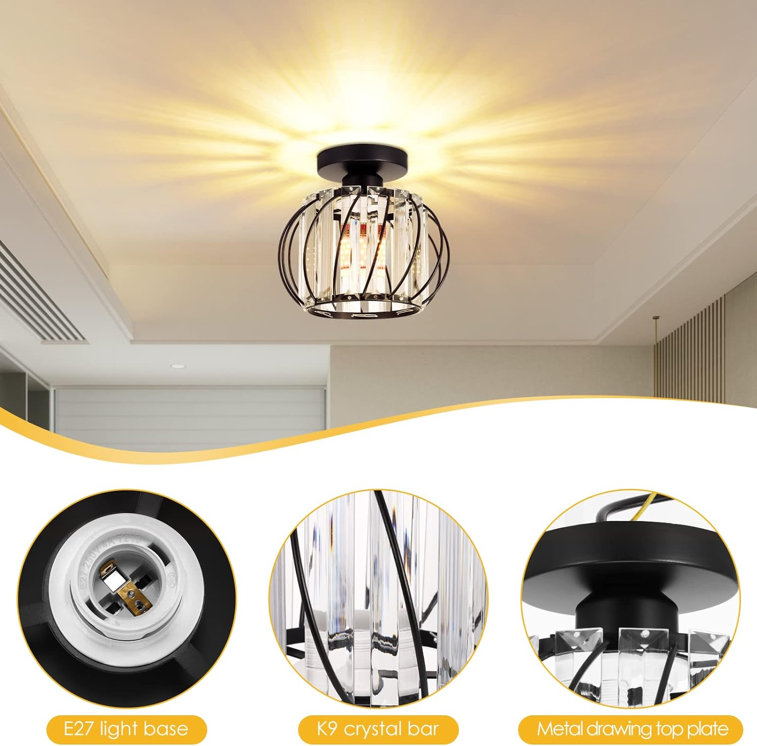 Modern Glass Black Luxury Hallway Ceiling Light