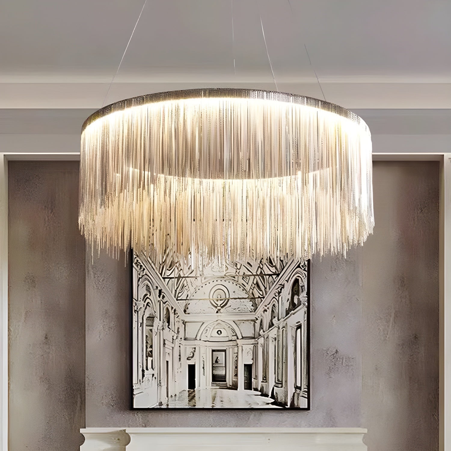 Round Chain Tassel Chandelier for Dining Room -Homdiy