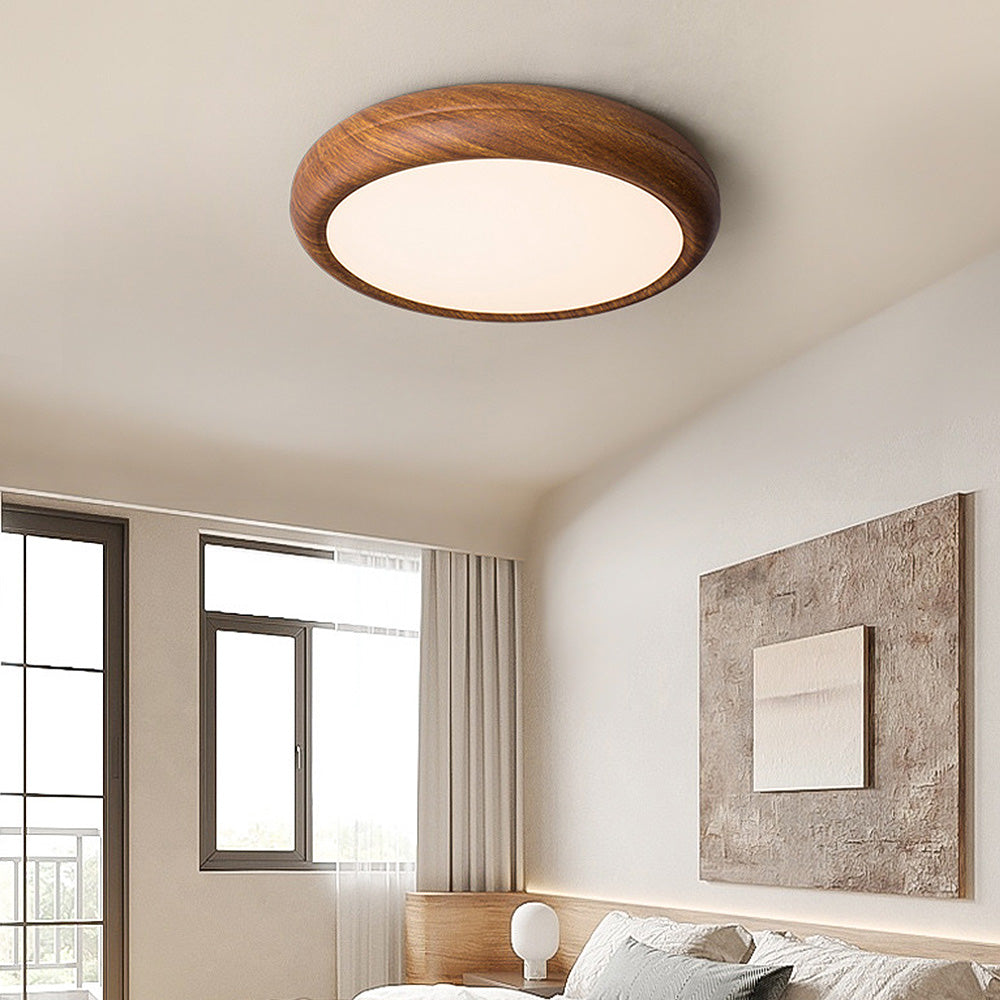 Nordic LED Round Walnut Bedroom Ceiling Lamp -Homdiy