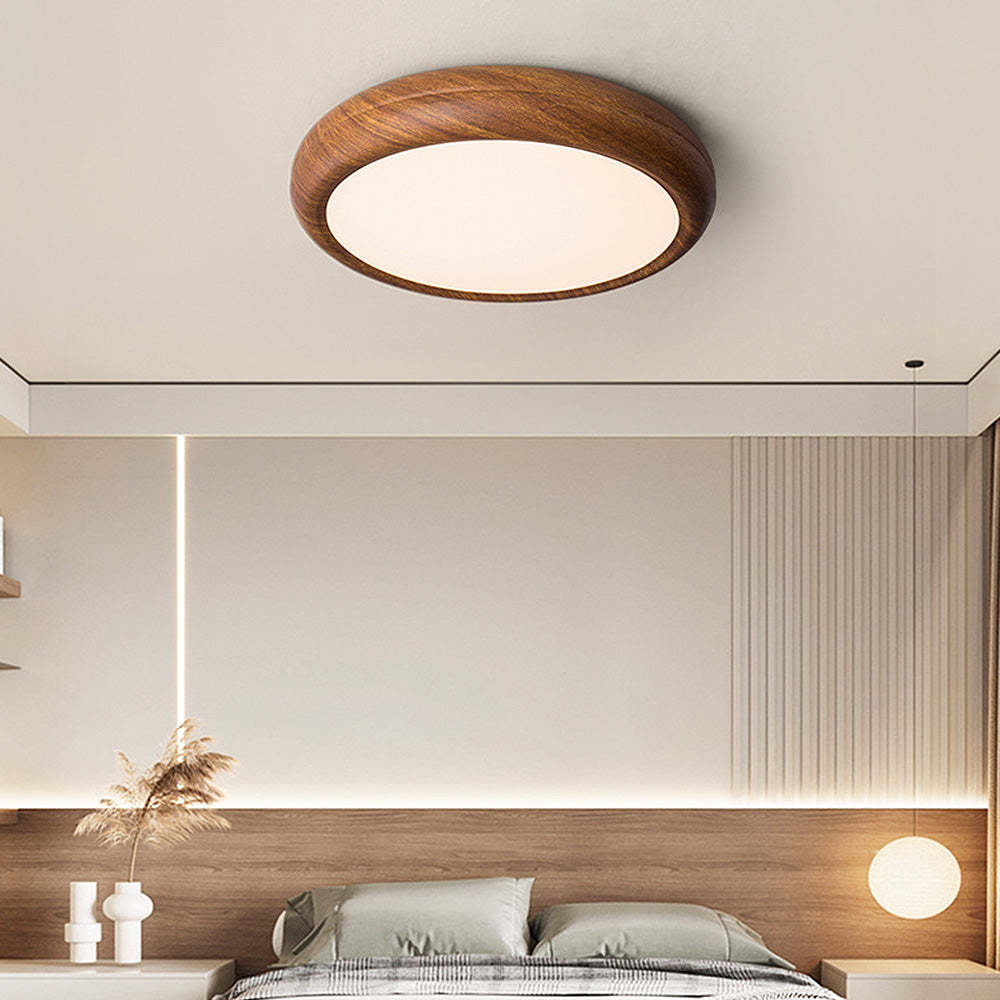 Nordic LED Round Walnut Bedroom Ceiling Lamp -Homdiy