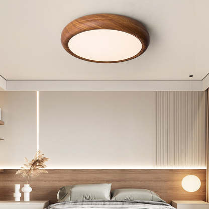 Nordic LED Round Walnut Bedroom Ceiling Lamp -Homdiy