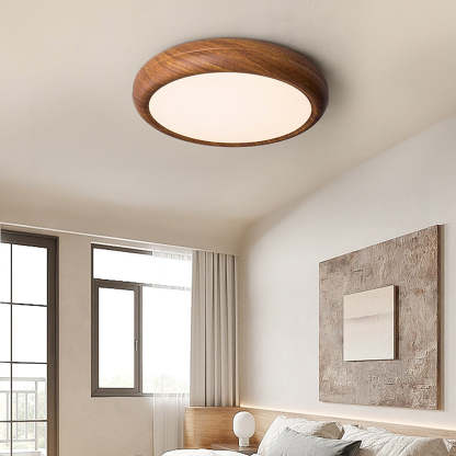 Nordic LED Round Walnut Bedroom Ceiling Lamp -Homdiy