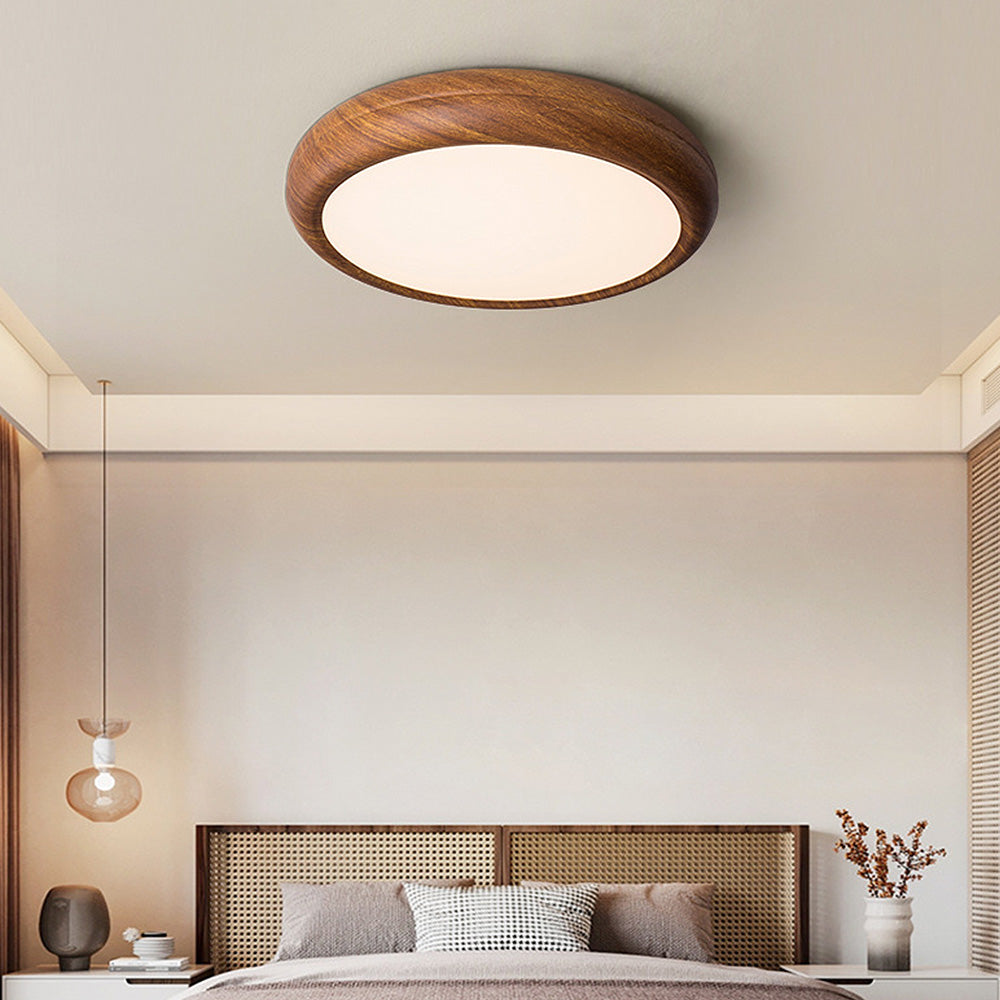 Nordic LED Round Walnut Bedroom Ceiling Lamp -Homdiy