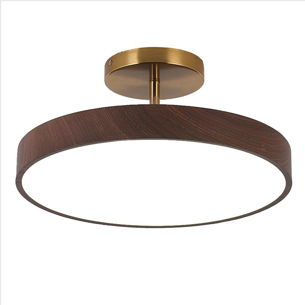 Circle Semi Flush LED Wooden Ceiling Light