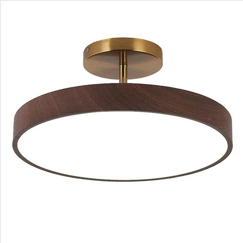 Circle Semi Flush LED Wooden Ceiling Light
