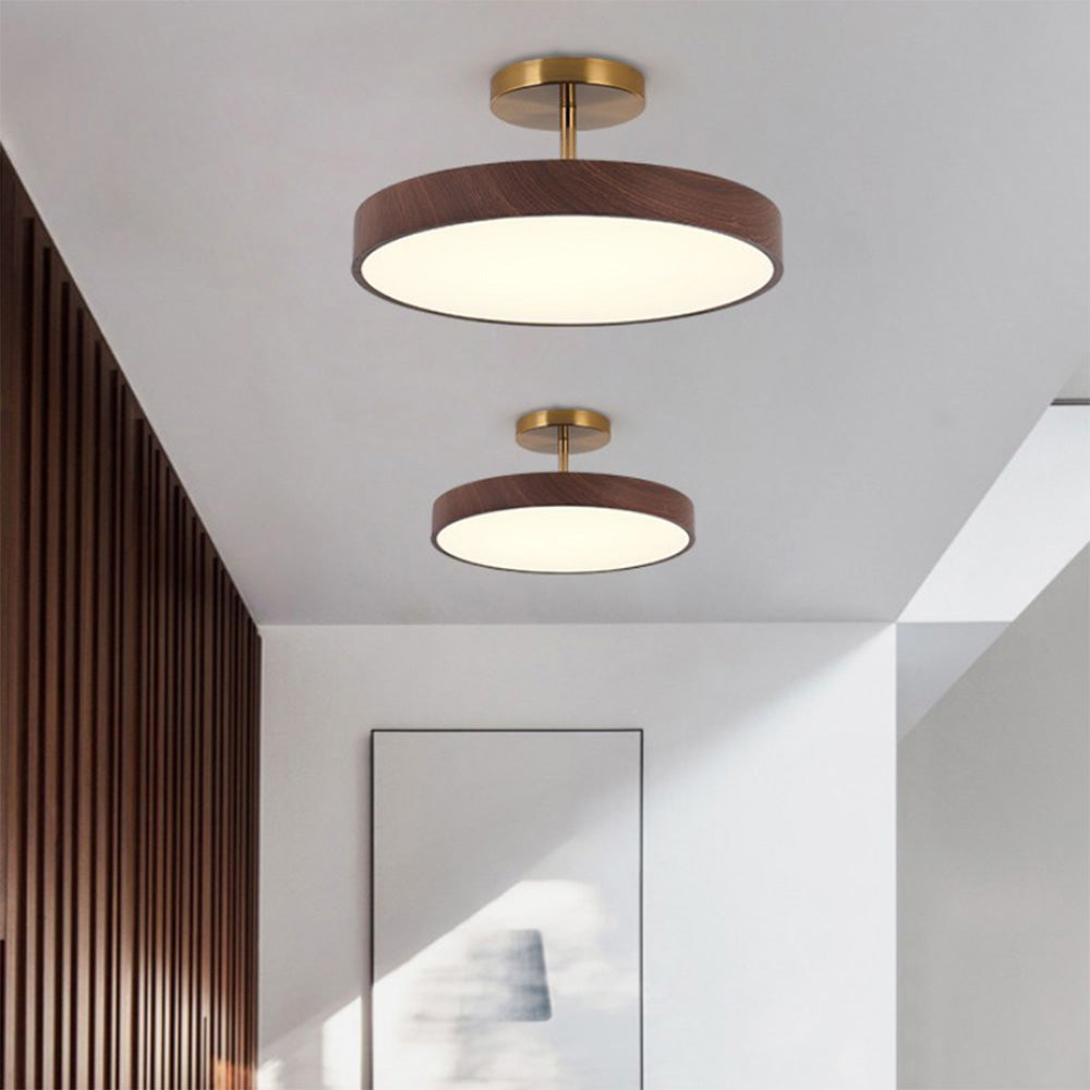 Circle Semi Flush LED Wooden Ceiling Light
