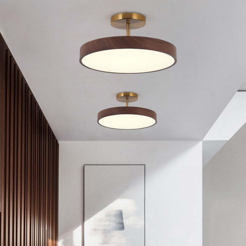 Circle Semi Flush LED Wooden Ceiling Light