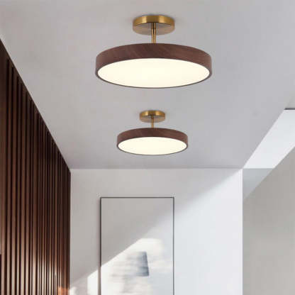 Circle Semi Flush LED Wooden Ceiling Light