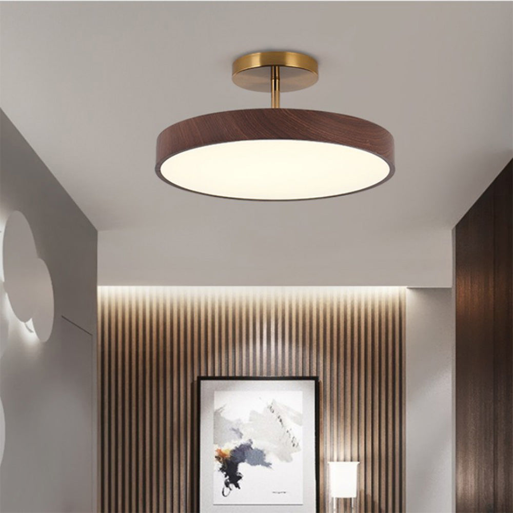 Circle Semi Flush LED Wooden Ceiling Light