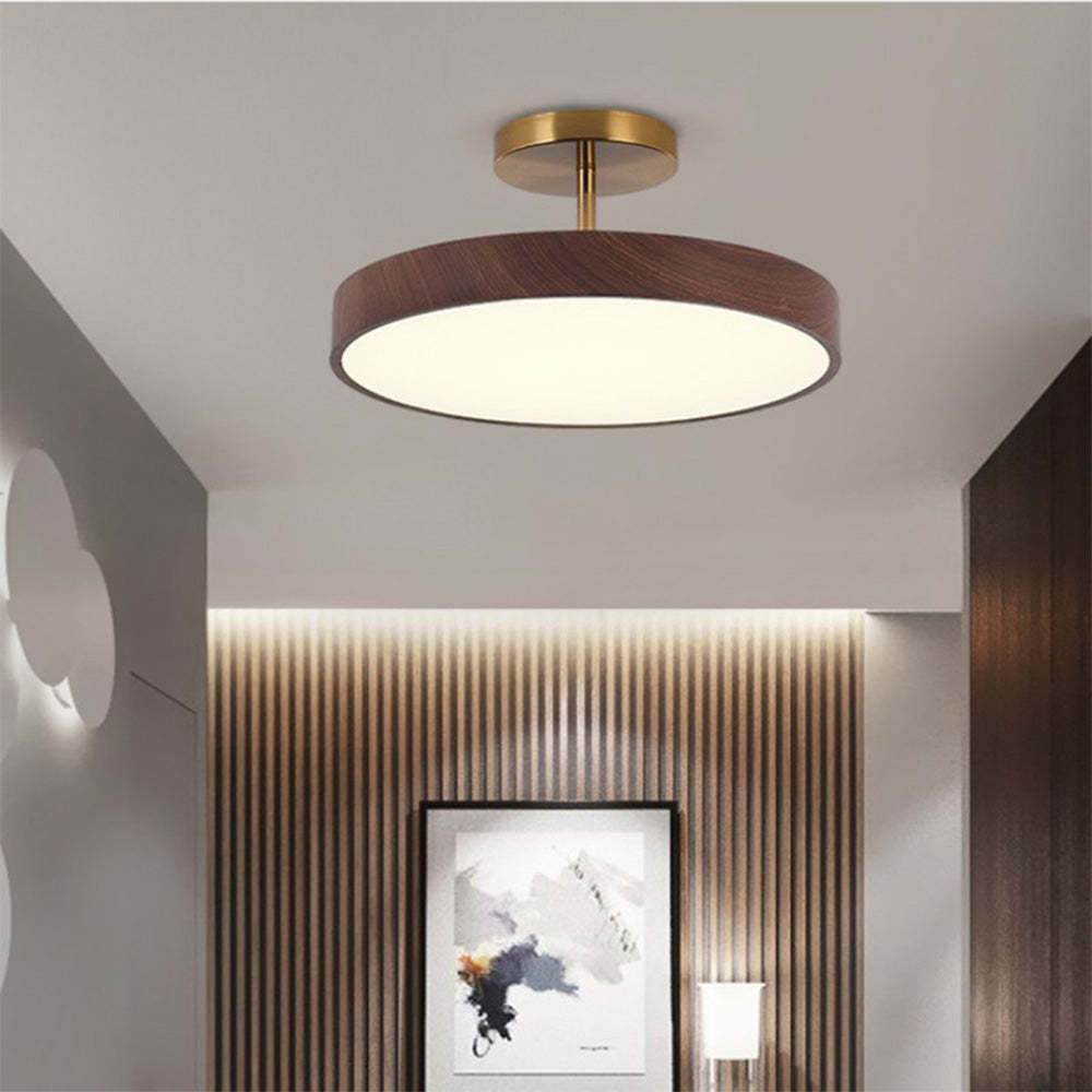 Circle Semi Flush LED Wooden Ceiling Light