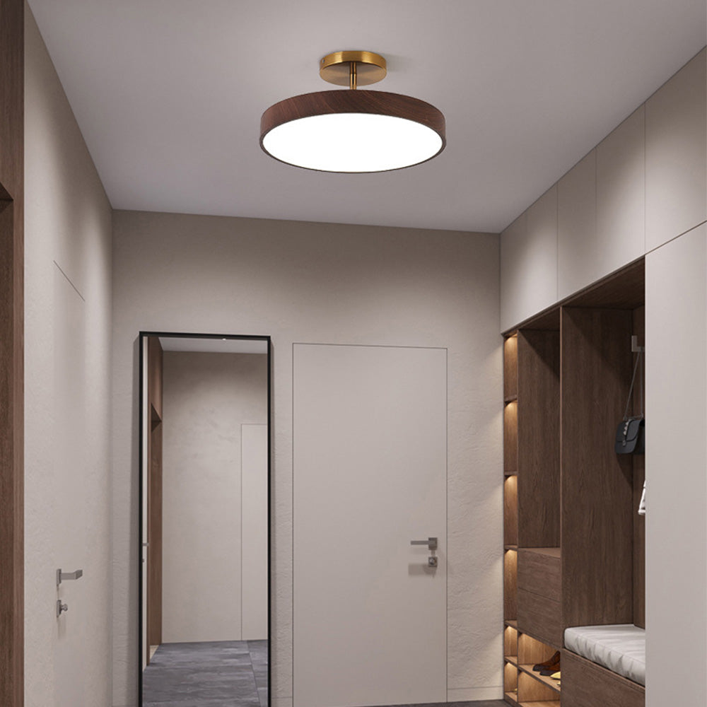 Circle Semi Flush LED Wooden Ceiling Light